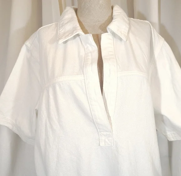Ralph Lauren Denim Dress, White,Pckts Collar,Drop Waist,Shrt Sleeve,Loose Fit,14 - Picture 4 of 12